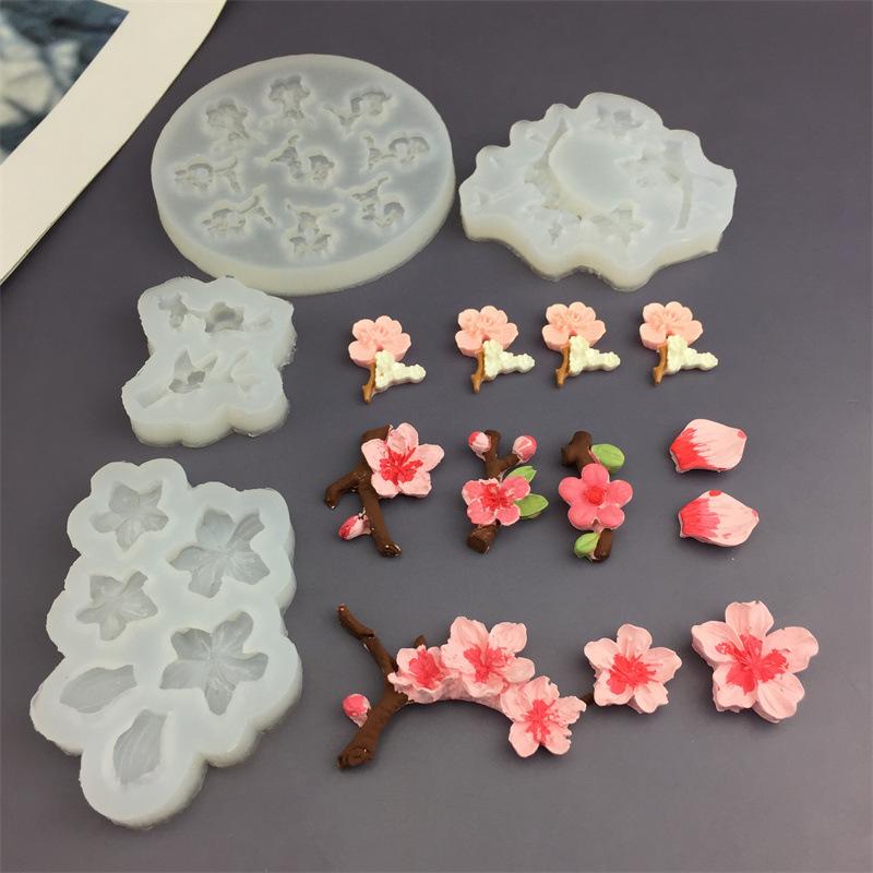 シリコン ケーキ型 半透明 桜花 桃花 梅花 花びら 枝型 フォンダン ケーキ デコレーション レジン クラフト スイーツ デザート 点心 装飾 DIY ベーキング ツール