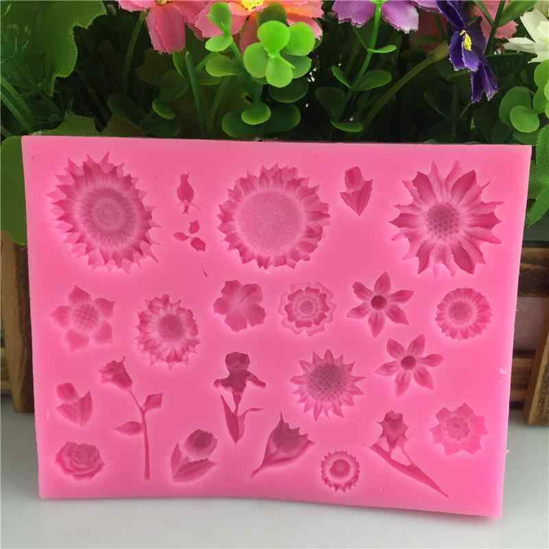 シリコンモールド ピンク 花モチーフ チューリップ ひまわり 菊 フォンダント ケーキ デコレーション シュガークラフト ベーキング DIY かわいい おしゃれ