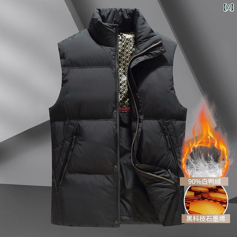 ダウンベスト メンズ 冬 暖かい ルーズフィット カジュアル 大きいサイズ フード スタンドカラー  ...