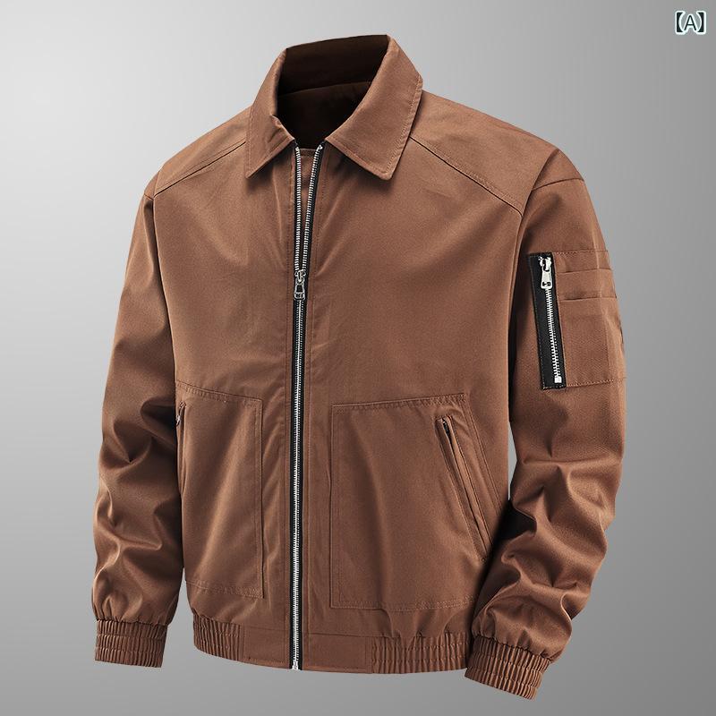 ジャケット メンズ 春秋 防風 フライト 翻領 ルーズ 長袖 マルチポケット カジュアル アウター ポリエ..