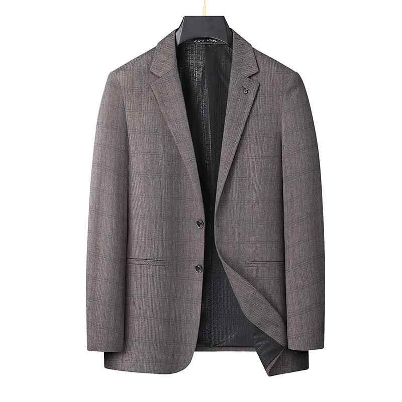 ジャケット メンズ 春秋 大きいサイズ ルーズフィット チェック柄 シングルブレスト 長袖 ポリエステル混紡 ビジネスカジュアル 普段使い 赤茶 グレー 高級感 軽量 吸湿速乾