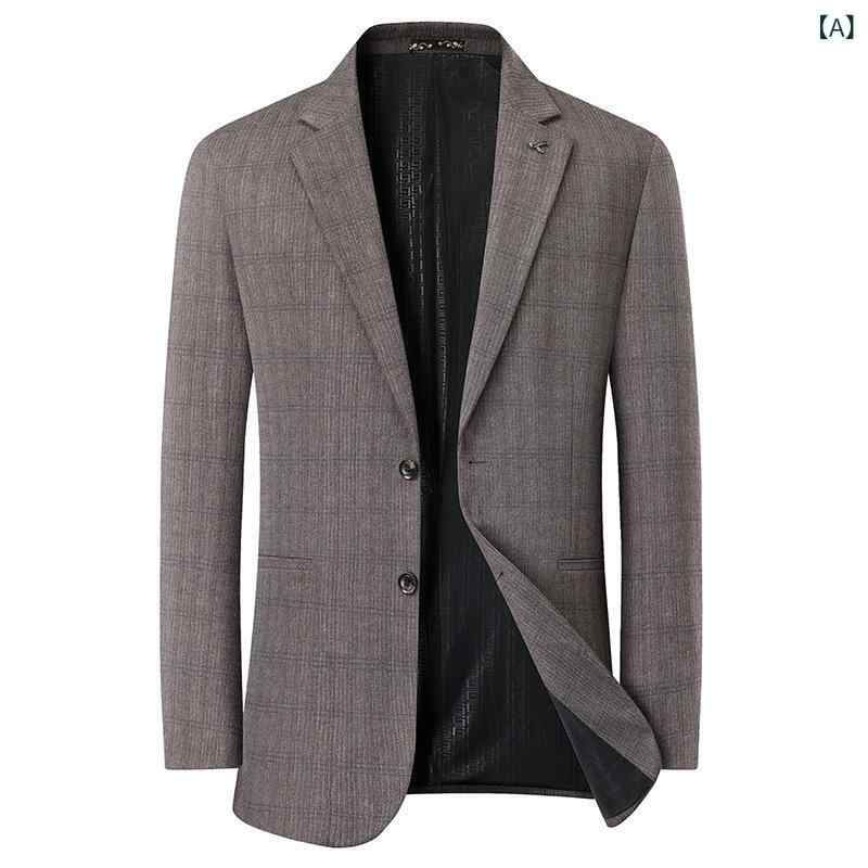 ジャケット メンズ 春秋 大きいサイズ ルーズフィット チェック柄 シングルブレスト 長袖 ポリエステル混紡 ビジネスカジュアル 普段使い 赤茶 グレー 高級感 軽量 吸湿速乾