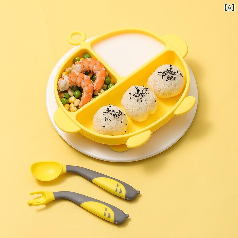 ベビー食器 男の子 女の子 シリコン 仕切り皿 吸盤 補助食ボウル 一体型 食事学習 子供餐具 セット グ..