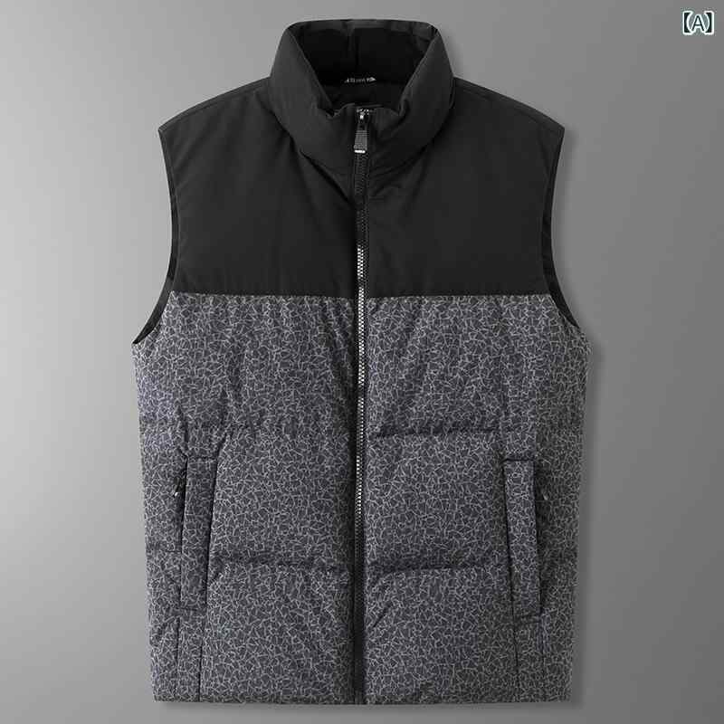 ダウンベスト メンズ 大きいサイズ ゆったり シルエット スタンドカラー 冬用 厚手 白鴨ダウン ポリエステル混紡 グレー ブルー ふんわり 防寒 洗濯機可 パンクスタイル