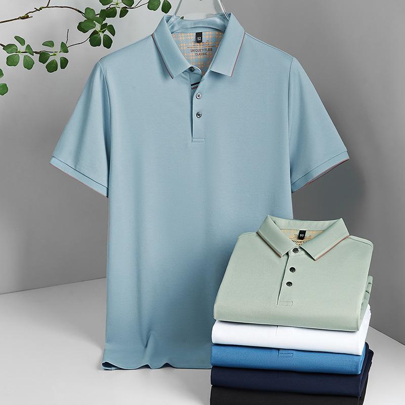 ポロシャツ トップス メンズ 半袖 ビジネス 紳士 スタイリッシュ 無地 ベーシック ウォッシュ加工 光沢加工 綿混紡 通気性 吸湿速乾 レ..
