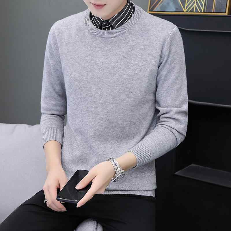 ニットシャツ メンズ 青年 冬 シャツカラー フェイクツーピース スリム ベーシック インナー 再生繊維 ..