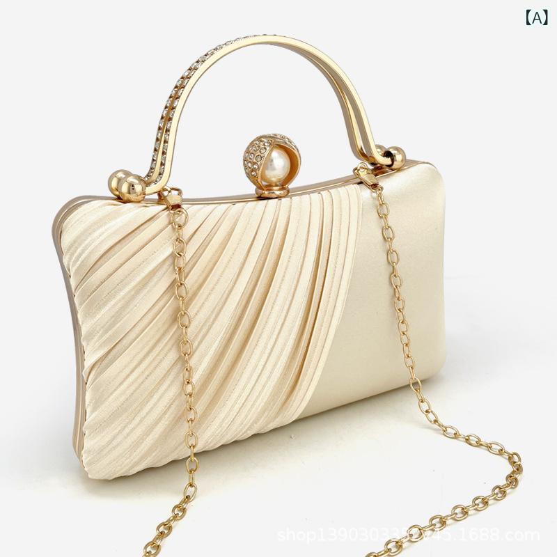 イブニングバッグ クラッチバッグ レディース 中華風 サテン ミニ スクエア プリーツ 横型 ロック開閉 ..