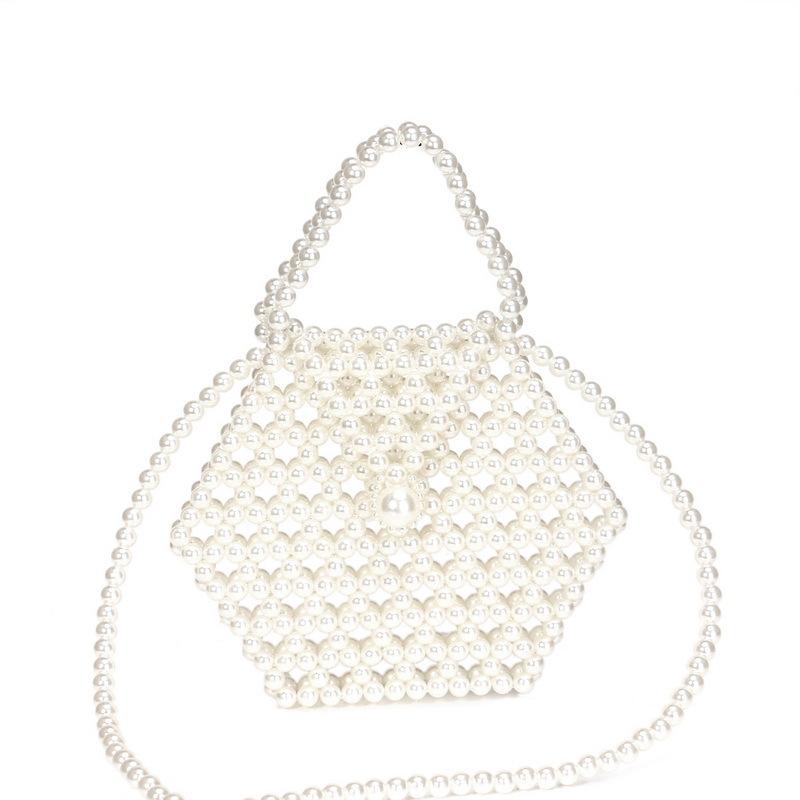 ポーチ レディース パール 手編み ハンドバッグ ショルダーバッグ スマホ収納 ベージュ アクリル素材 小型 縦型方形 セミハード シングルストラップ かわいい 甘め 普段使い 軽量 おしゃれ