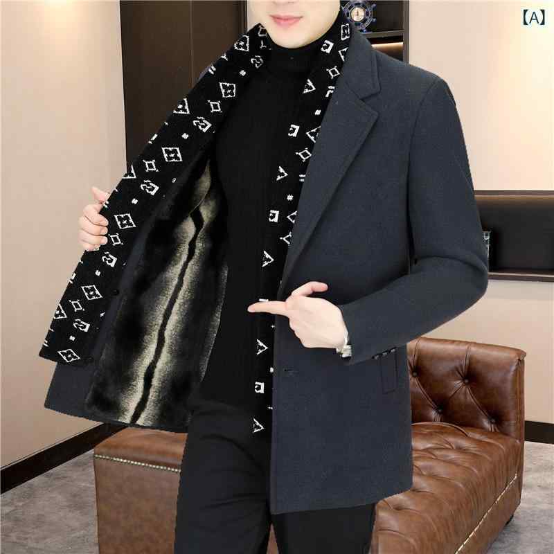 コート メンズ 中長丈 スーツ風 トレンチコート ウール アウター 厚手ライナー 冬用 ねず 大衣 厚手内..