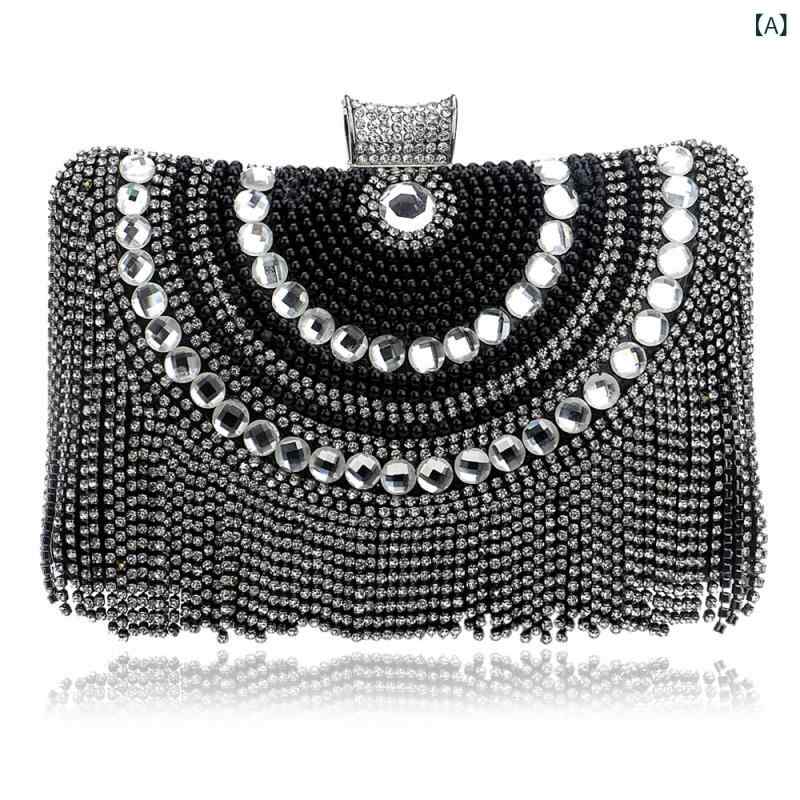 クラッチバッグ レディース フリンジ 金属製 小型 スクエア 横型 蓋開閉 ハンドバッグ パーティー 宴会..