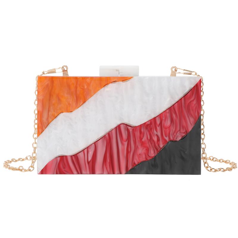 クラッチバッグ レディース ストライプ 切り替え アクリル 素材 チェーン 横型 小型 ロック 開閉 硬め スマホ ポケット カード ポケット 普段使い カラフル 春 フレッシュ スイート スタイル