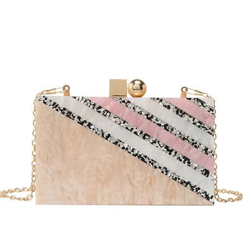 クラッチバッグ レディース かわいい ミニ 横型 ハンドバッグ アクリル素材 チェーンショルダー 斜めがけ ロック開閉 硬め 杏 普段使い パーティー 宴会 春 爽やか ファッション アクセサリー 鞄