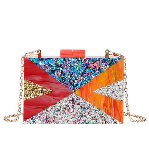 ミニバッグ レディース アクリル ハンドバッグ チェーンショルダー クロスボディ カラフル スクエア型 ロック開閉 切り替え 硬質 立体形状 普段使い パーティー 宴会 フォーマル 爽やか かわいい 春 ポリエステル内張り スマホポケット カード