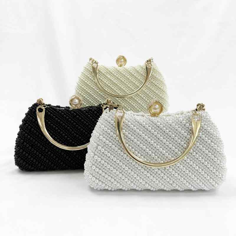 イブニングバッグ レディース ビーズ フェイクパール ミニ スクエア ハンドバッグ チェーン ショルダー..