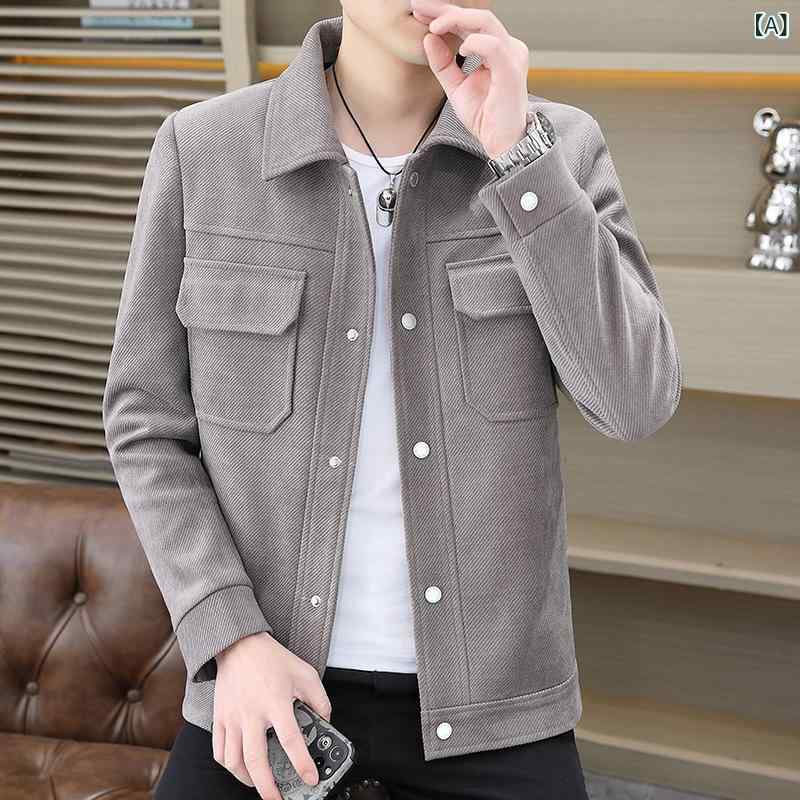 ジャケット メンズ スリムフィット ラペルカラー シングルブレスト カジュアル 長袖 通気性 ポリエステ..