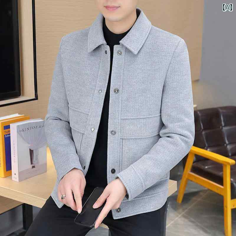 ジャケット メンズ 秋 韓国 刺繍 スリム スタンドカラー 長袖 カジュアル アウター ポリエステル グレ..