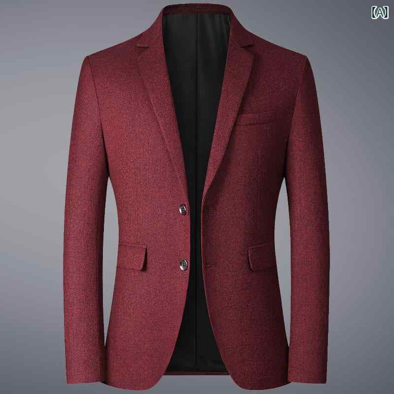 ジャケット メンズ ビジネス カジュアル スリム ツーボタン シングル 春秋 無地 ポリエステル 混紡 長..