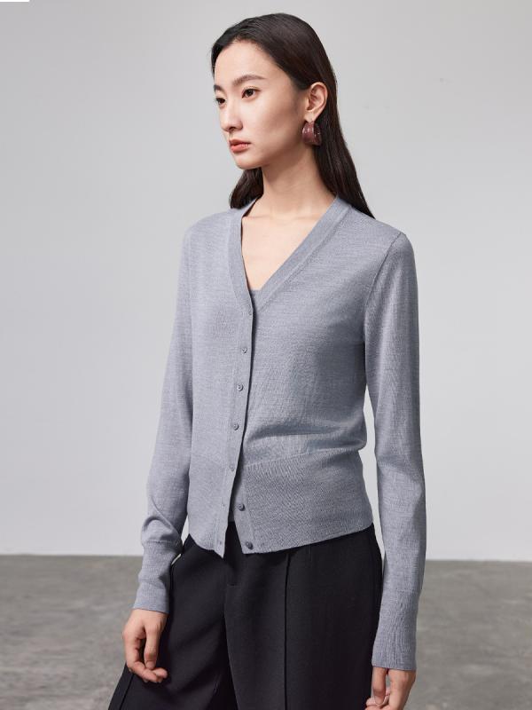ニットカーディガン レディース Vネック 長袖 ウール セーター 通勤 エレガント カジュアル 薄手 アウ..