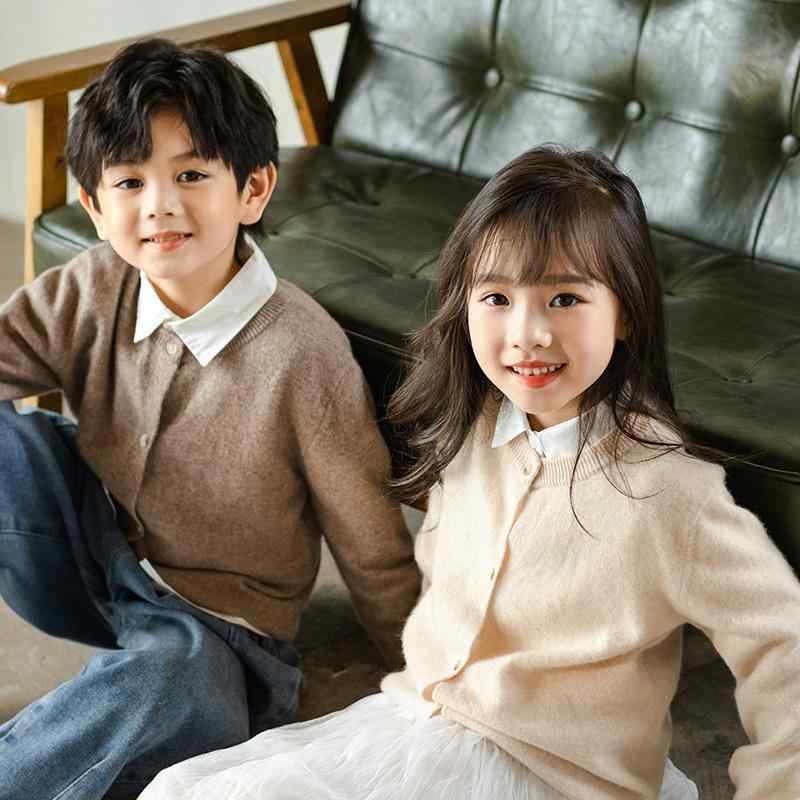 カーディガン 男の子 女の子 長袖 ウール 厚手 秋冬 無地 丸首 シングルボタン 黒 ピンク 緑 柔らかい..