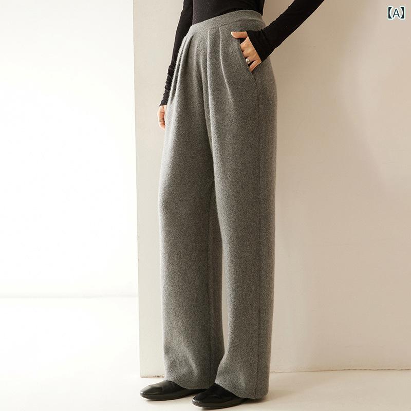 パンツ レディース ハイウエスト ワイドレッグ ロング ストレッチ 無地 プリーツ ダブルポケット スト..