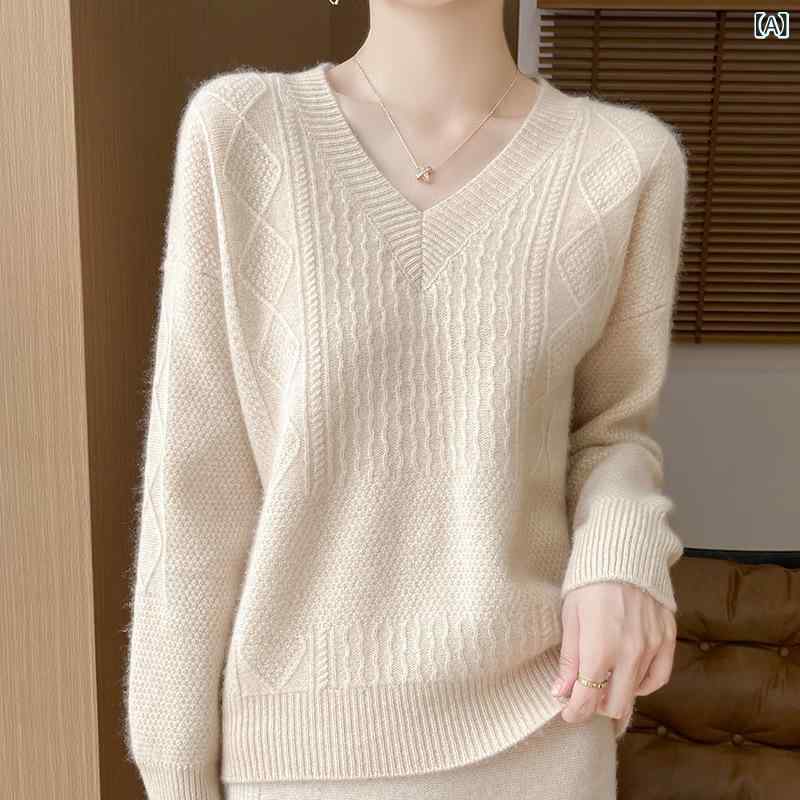 セーター レディース 秋冬 厚手 Vネック ゆったり 長袖 プルオーバー ニット インナー ウール 通勤 優..