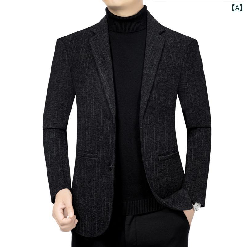 Rakuten - ジャケット メンズ ミドル丈 カジュアルスーツ ポリエステル ウール調 シングルブレスト ノッチラペル 無地 ビジネスカジュアル 春秋 ノーアイロン スリムフィット リブ裾 パッチポケット ストレートヘム 普通厚 青年向け