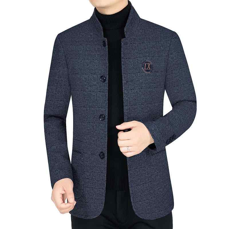 コート メンズ ウール混紡 冬用 カジュアル スタンドカラー シングルブレスト 無地 リブ裾 パッチポケット ストレートヘム 厚手 ノンアイロン ネイビー ブラウン 青年向け フィットシルエット ポリエステル裏地