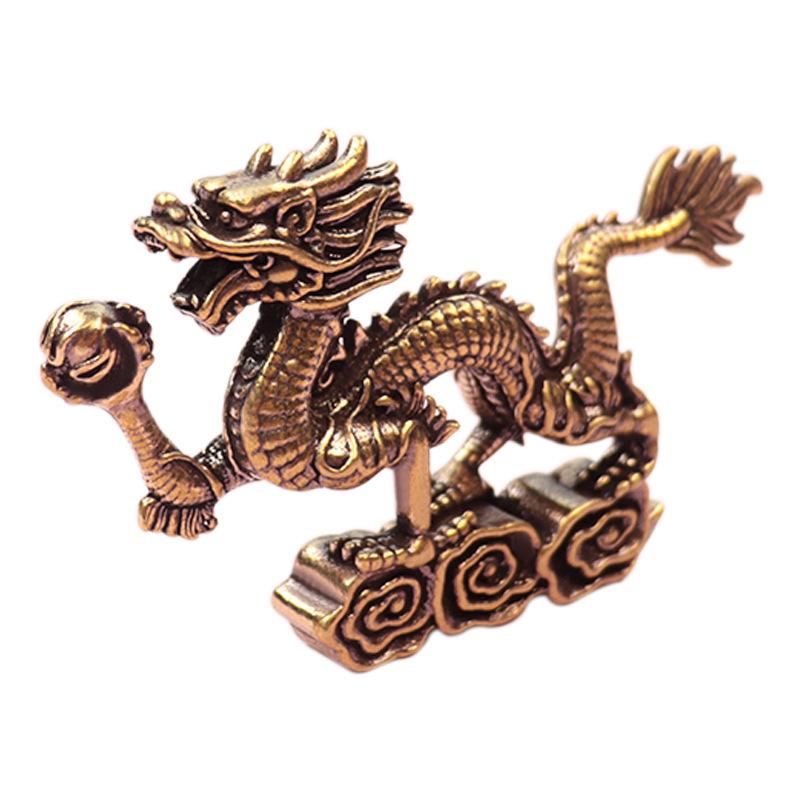 置物 銅製 黄銅 十二支 龍 宝捧げ モチーフ レトロ ヴィンテージ風風 工芸品 高級感 風水 金属 おしゃ..