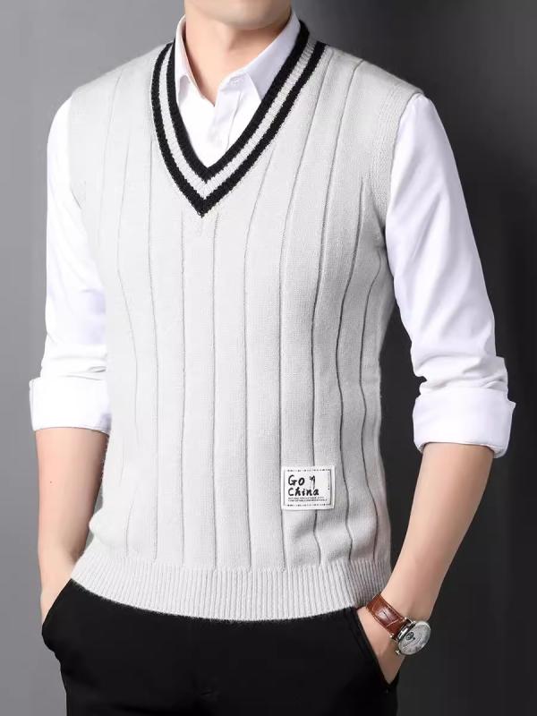 ベスト メンズ Vネック 無袖 ニット ウール混紡 カジュアル レジャー シンプル プルオーバー オールシ..