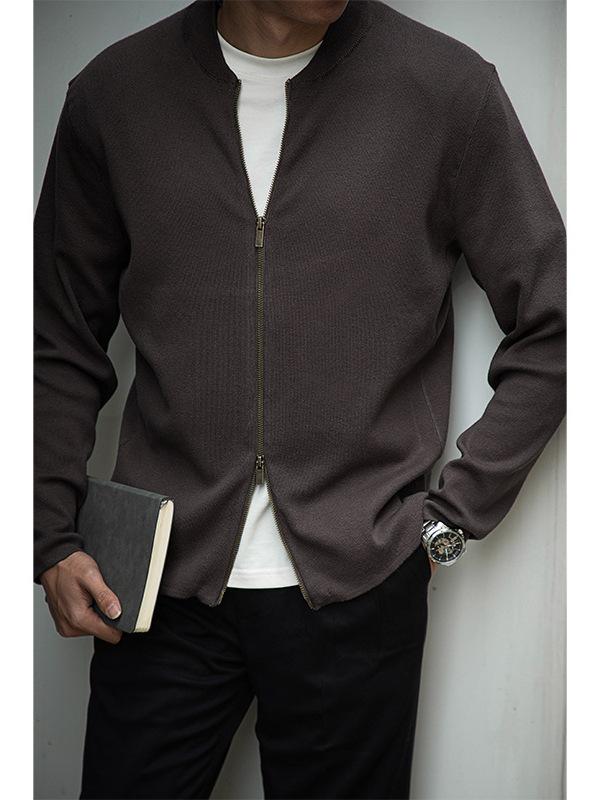 ニット カーディガン メンズ 秋冬 レトロ 野球 襟 スタンドカラー ルーズフィット 長袖 ポリエステル ..