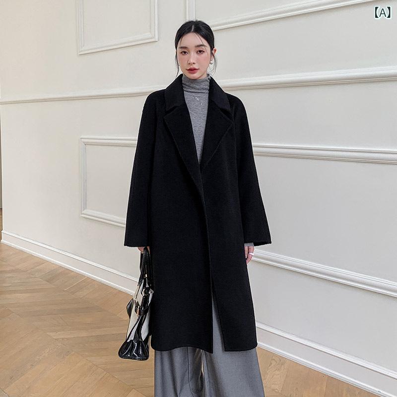 コート レディース アルパカウール 秋冬 厚手 ルーズフィット ミドル丈 テーラードカラー 長袖 通勤 暖..