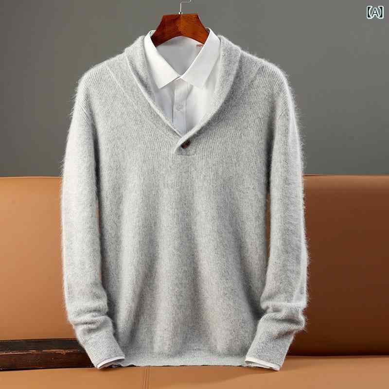 セーター メンズ 秋冬 Vネック 厚手 ミンク混 ウール プルオーバー 無地 ルーズ 通気性 カジュアル ビ..
