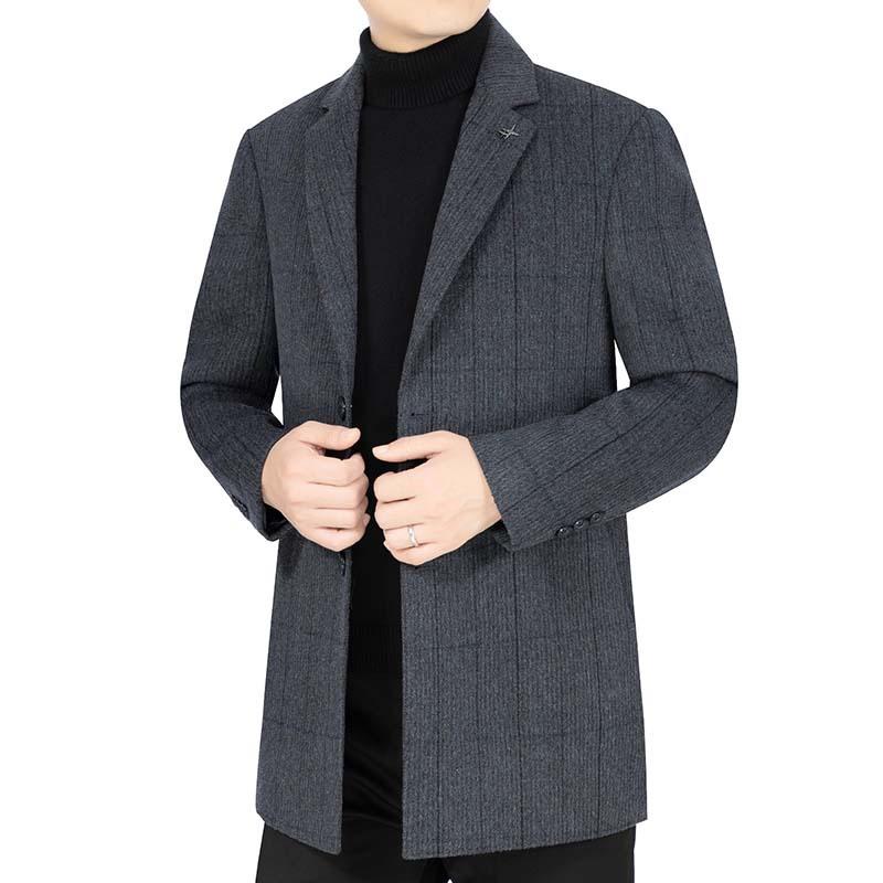 コート メンズ ウール ダブルフェイス ウール チェック柄 シングルブレスト ノッチラペル グレー ダークグレー 冬 カジュアル ビジネス イージーケア ストレートヘム リブ ミディアム厚 フィット ポリエステルライニング ウール70パーセント