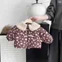 ベビーコート 女の子 冬 厚手 暖か パッド入り ファー 襟 花柄 ポリエステル 合成繊維 柔らかい ソフトタッチ シングルブレスト ラペルカラー カーキ 杏 ...