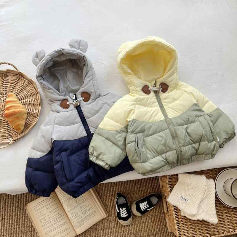 ダウンジャケット 男の子 ベビー 冬 フード 軽量 暖か コントラストカラー ダウン ナイロン生地 コット..