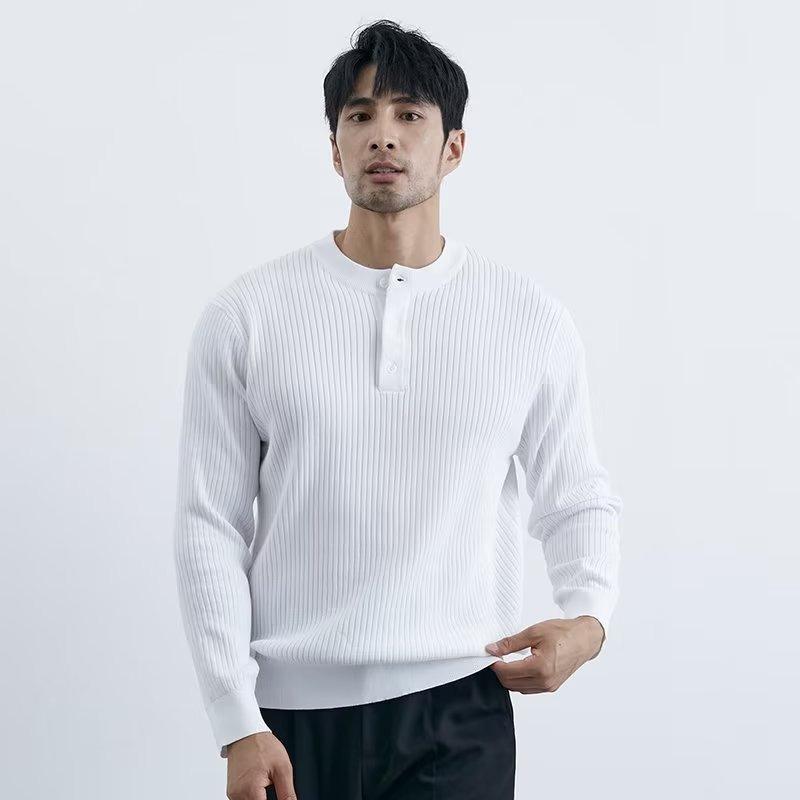 ニットセーター メンズ ヘンリーネック 長袖 春秋 ビジネス カジュアル 通勤 普段使い 通気性 吸湿速乾 ノンアイロン スリムフィット 韓国 アセテート 合成繊維 白 黒 緑