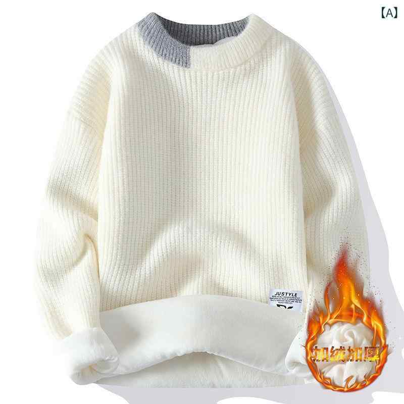 ニットセーター メンズ 秋冬 カジュアル 長袖 ハーフハイネック ストレートシルエット コントラストカ..