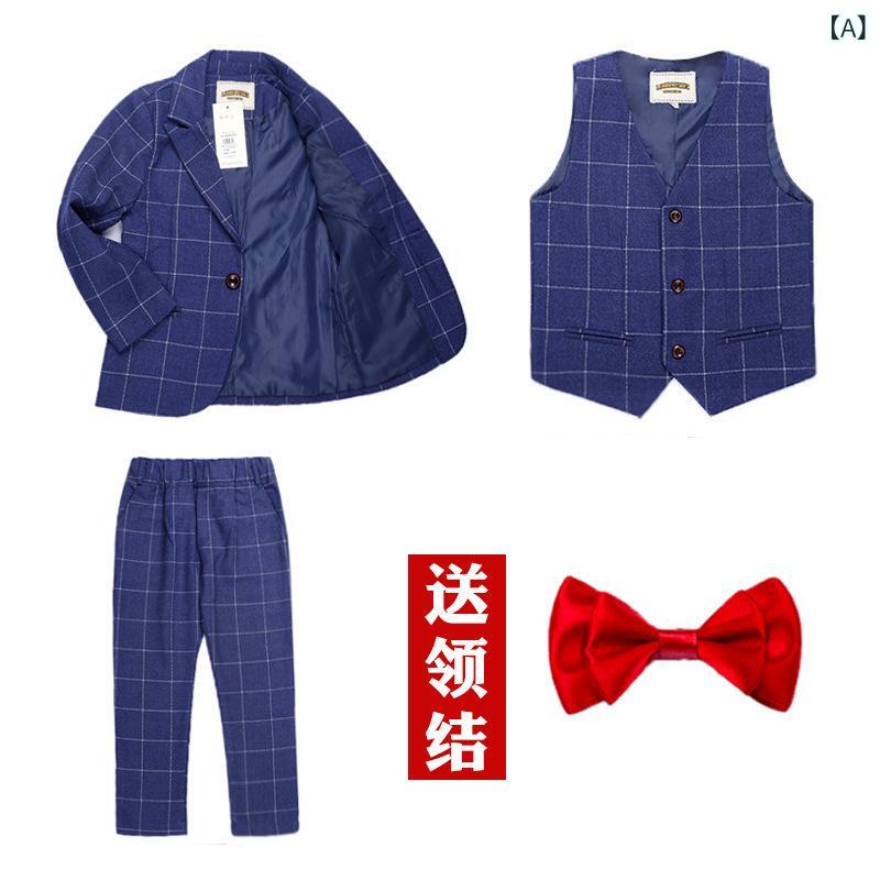 スーツ 男の子 セット ブリティッシュ スタイル 韓国 格子柄 長袖 長ズボン フォーマル 結婚式 パーテ..