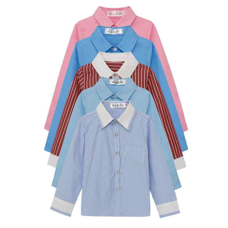 シャツ 男の子 長袖 折り襟 綿混 白 黒 ピンク ストライプ柄 プリーツ ウサギ柄 柔らかい 酵素洗い 韓..