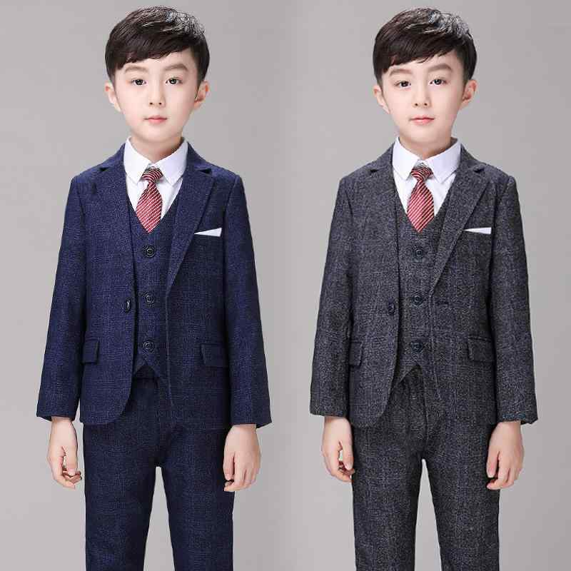 スーツ 男の子 子供 チェック柄 英国風 フォーマル 結婚式 パーティー 発表会 春秋 長袖 長ズボン セッ..