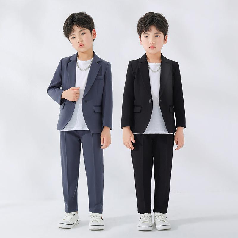子供スーツ 男の子 春夏 韓国 カジュアル ブリティッシュ セット ポリエステル 無地 長袖 長ズボン 柔..
