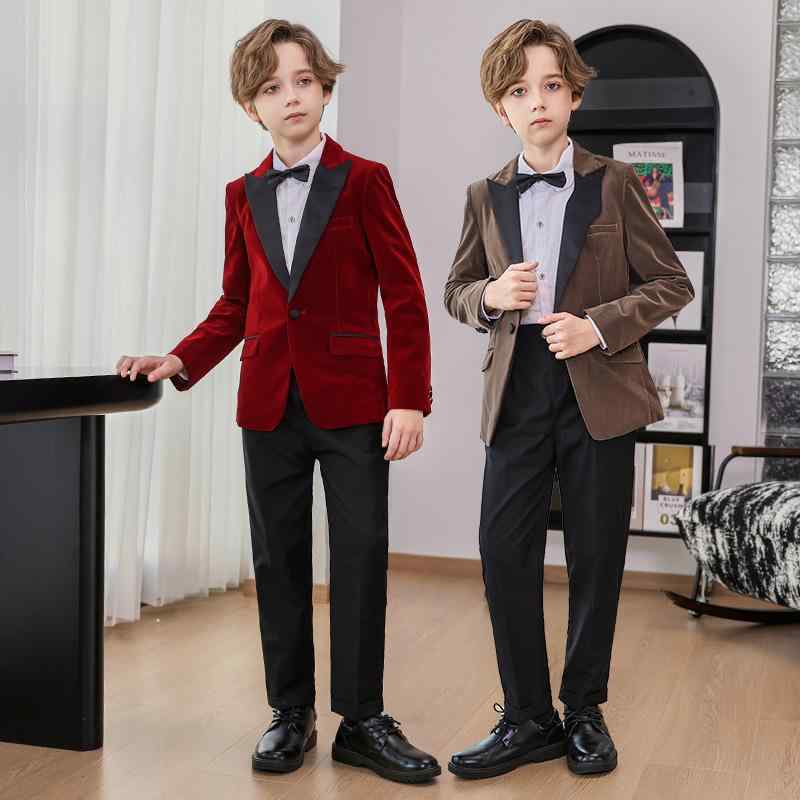 スーツセット 男の子 イギリス風 秋冬 長袖 ラペル シングルボタン ポリエステル混紡 ショート丈 純色 ..