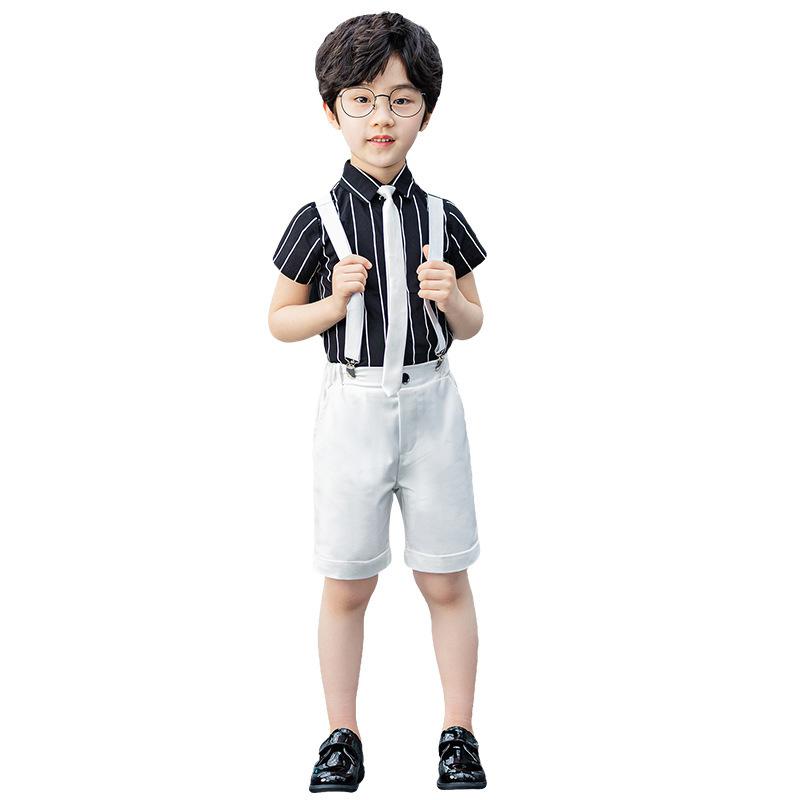 礼服 男の子 半袖 シャツ ショートパンツ セット 春夏 舞台衣装 小学生 発表会 パーティー 条紋柄 無地..