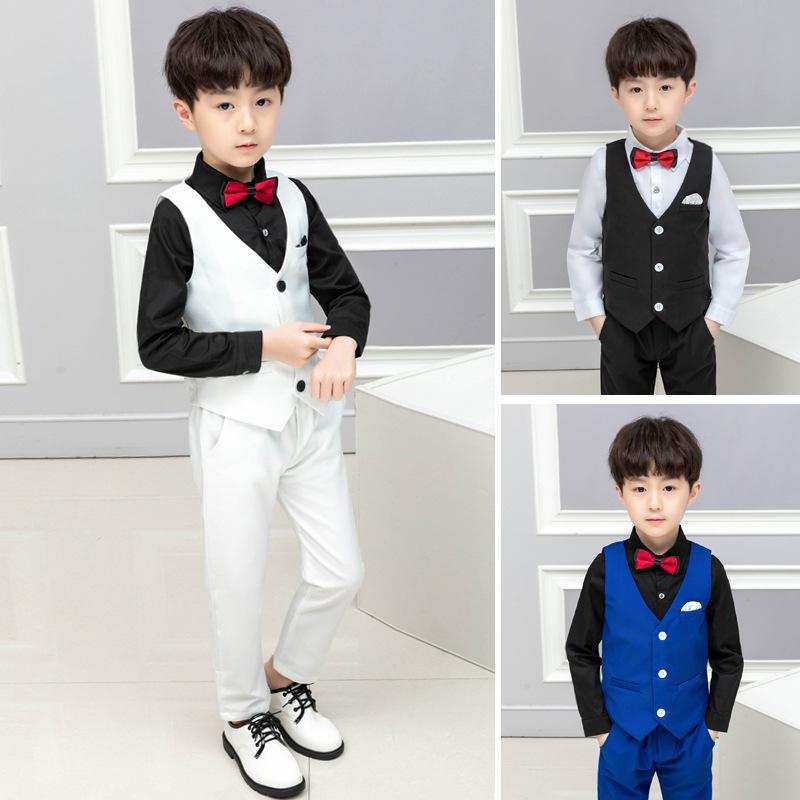 スーツ 男の子 3-8歳 春夏 かわいい フォーマル パーティー セット シャツ ベスト パンツ ボウタイ 無..