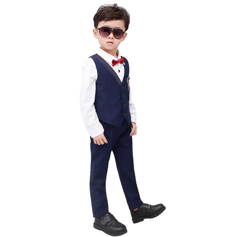 スーツ 男の子 子供 フォーマル ベスト 礼服 セット 綿混紡 柔らかい 酵素洗い 普通厚 無地 春秋 ノー..