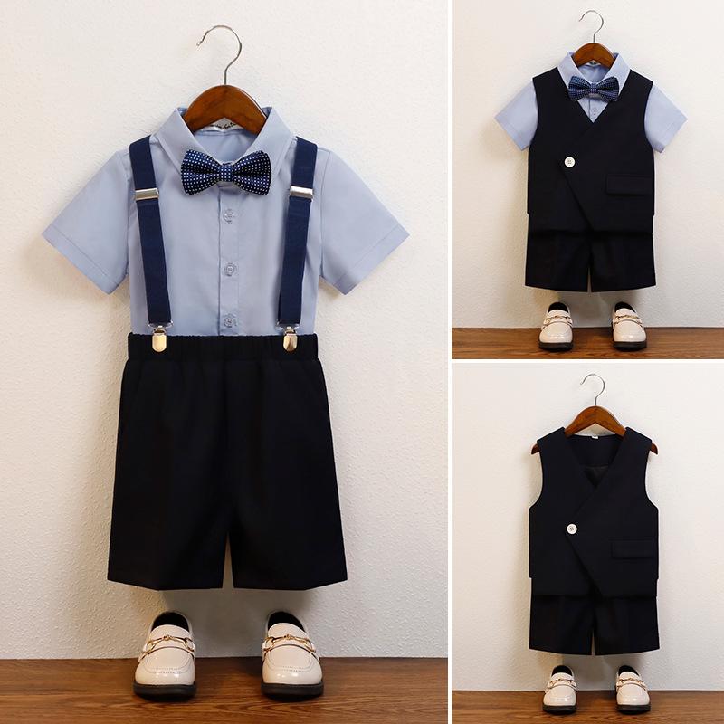 礼服 男の子 半袖 シャツ ベスト 背広パンツ セット 春夏 キッズ かっこいい 無地 ポリエステル 柔らか..