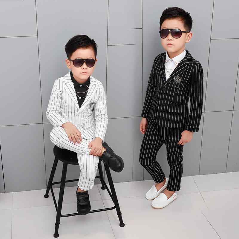 スーツ 男の子 ストライプ柄 長袖 ジャケット 長ズボン セット 韓国 春秋 綿麻混紡 柔らかい 酵素洗い ..