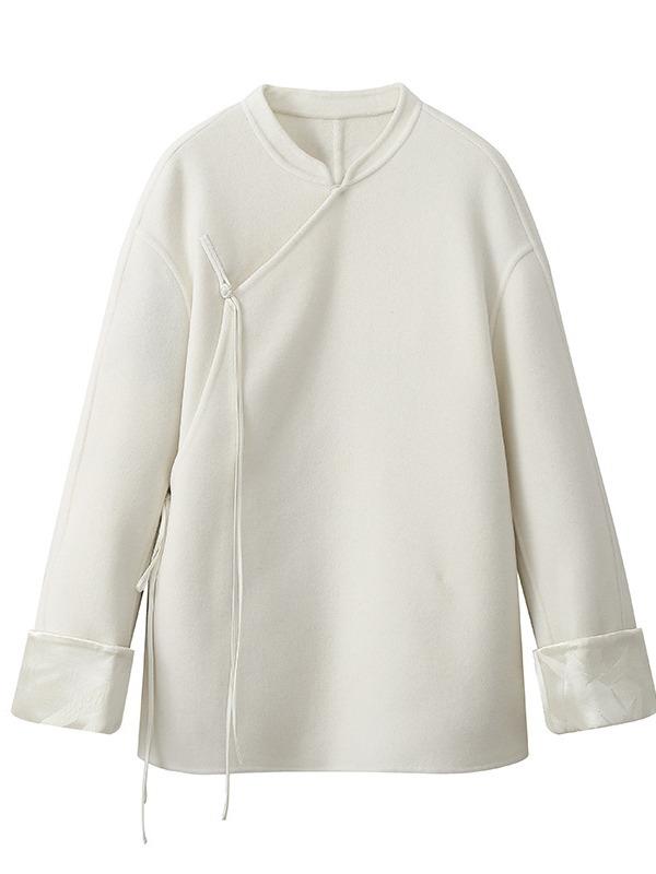 ウールコート レディース 中国風 ダブルフェイス 動物柄 刺繍 スタンドカラー 長袖 盤扣 シンプル ファ..