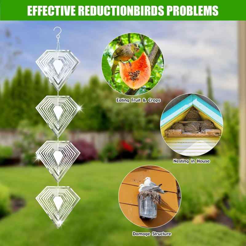 インテリア 吊り下げ 掛飾り 鳥よけグッズ ステンレス 金属 ジルコニアミラー 蝕刻加工 反射式 無音風..