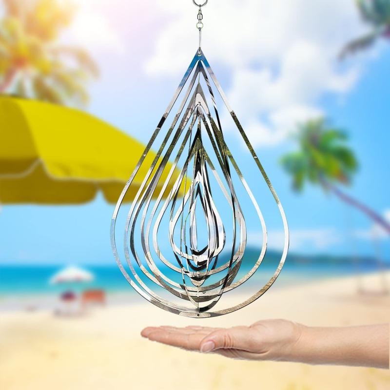 インテリア 吊り下げ ステンレス 水滴型 ミラー加工 銀 庭園 飾り 室内 室外 ガーデニング 立体
